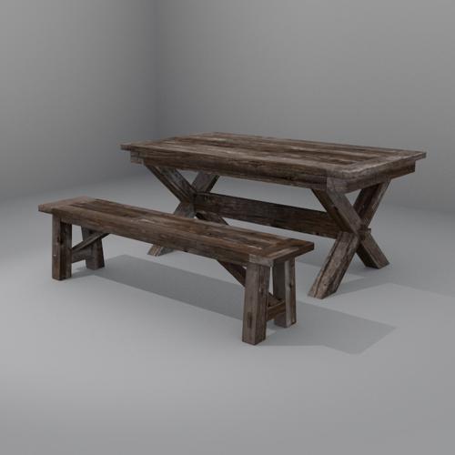 Lower-poly Rustic Table and Bench tscn preview image